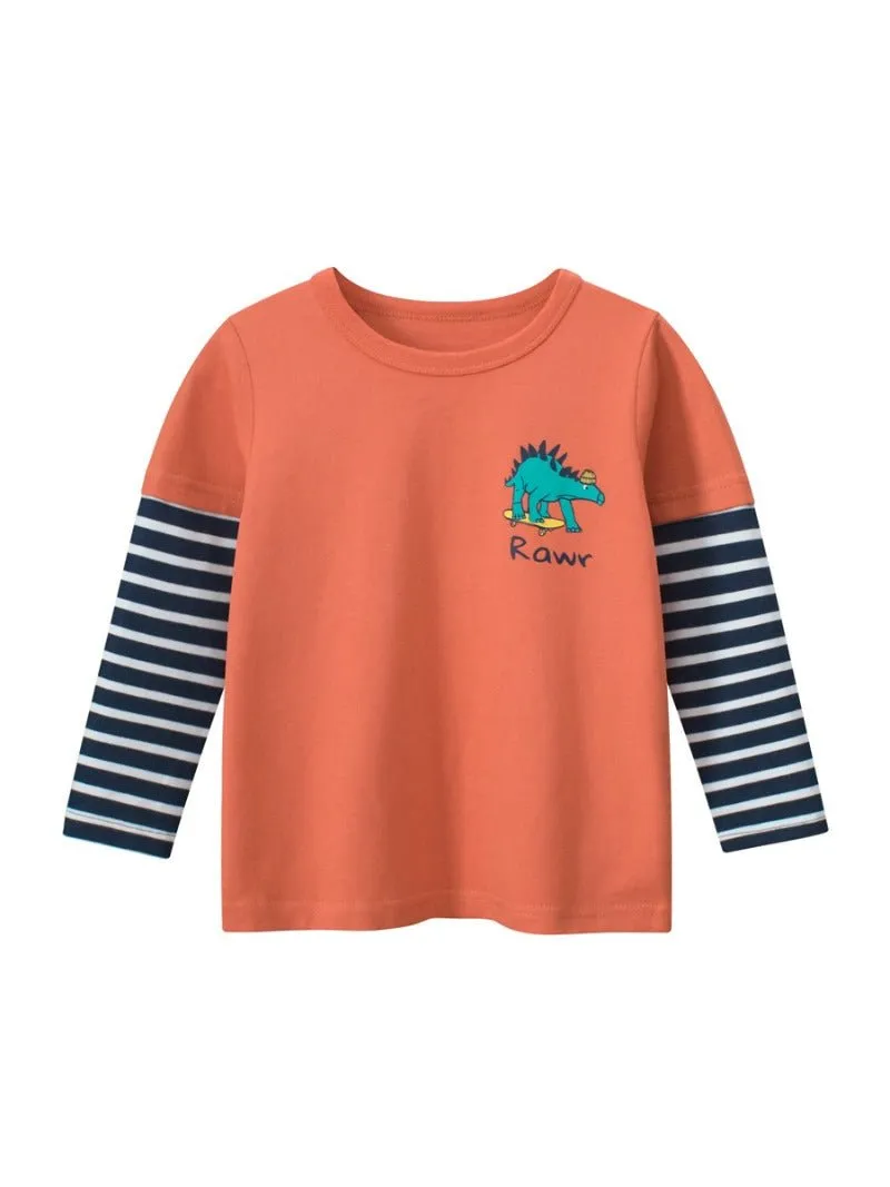 Toddler/Kid Boy's Orange Color Dinosaur Print T-shirt