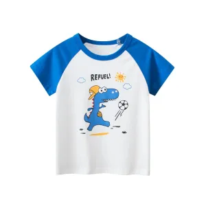 Toddler/Kid Boy's Short Sleeve Dino Soccer Star Print Design Tee