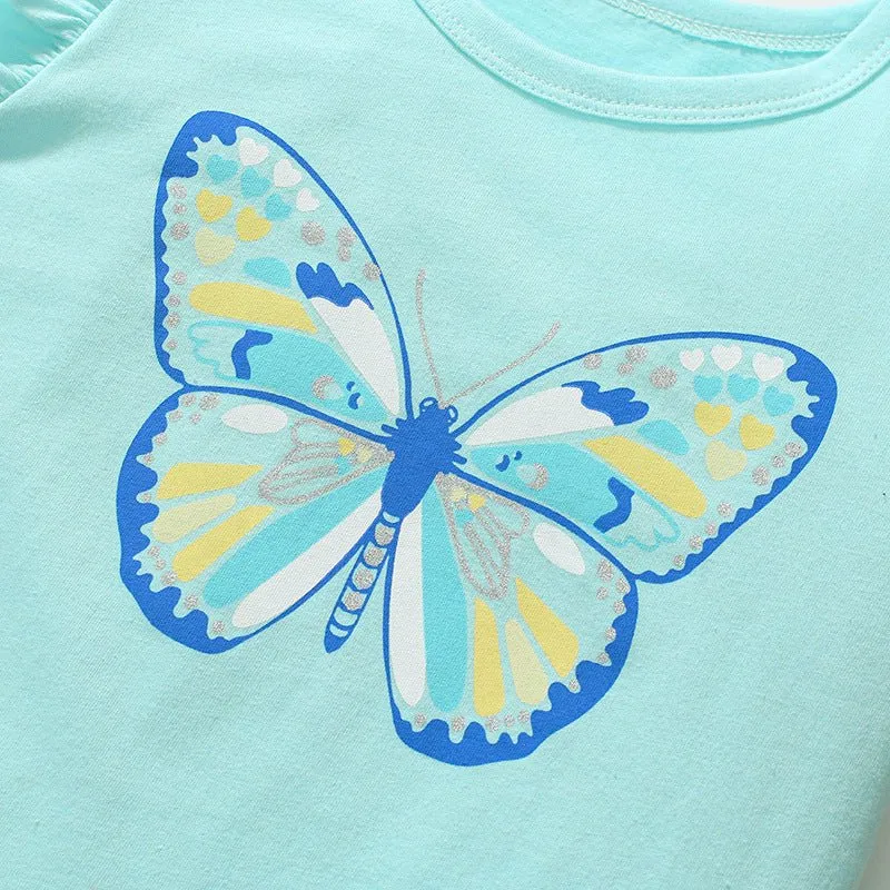 Toddler/Kid Girl's Butterfly Design Short Sleeve Blue T-shirt