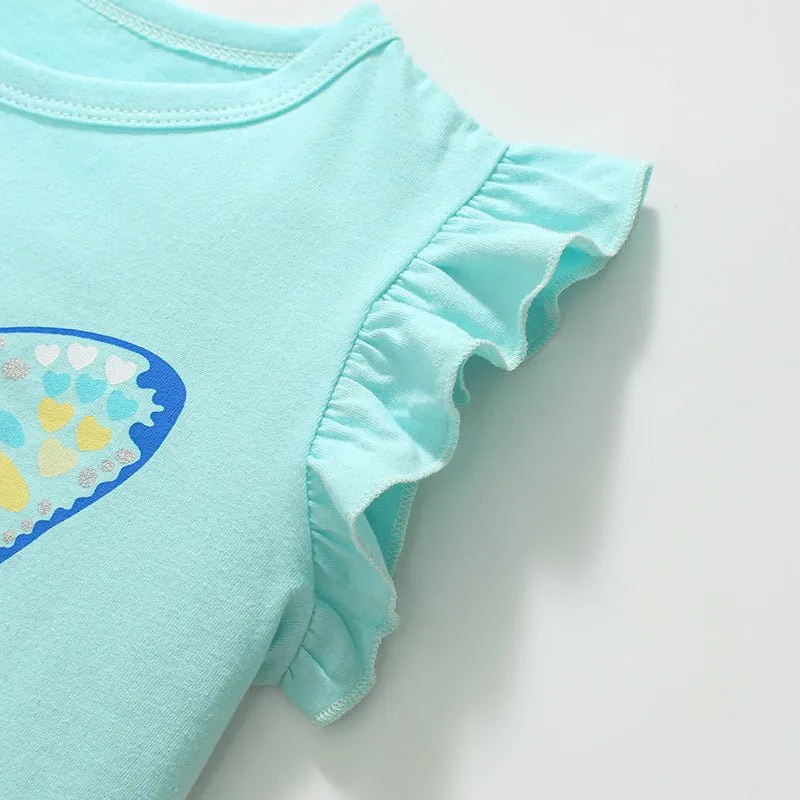 Toddler/Kid Girl's Butterfly Design Short Sleeve Blue T-shirt