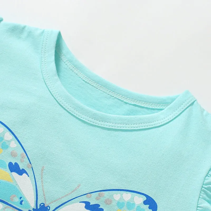 Toddler/Kid Girl's Butterfly Design Short Sleeve Blue T-shirt