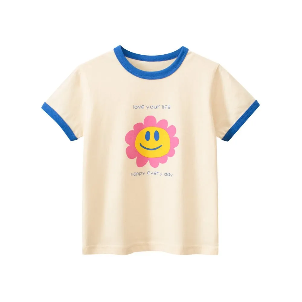 Toddler/Kid Girl's Short Sleeve Happy Sunflower Print Design T-Shirt