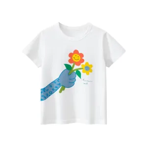 Toddler/Kid Girl's Short Sleeve Sunflowers Design White Tee