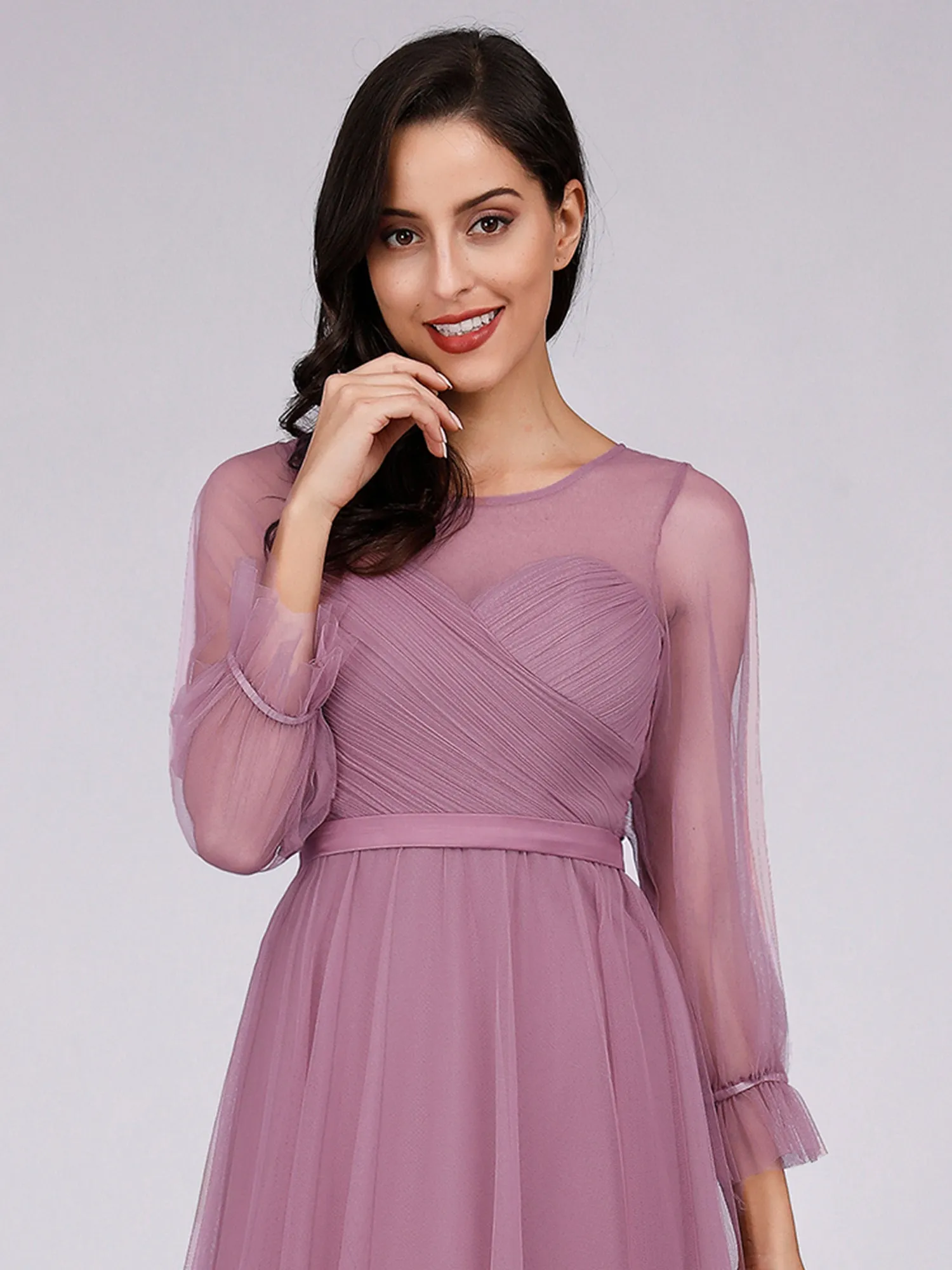 Tulle Bridesmaid Dress with Long Sleeve EZ07663