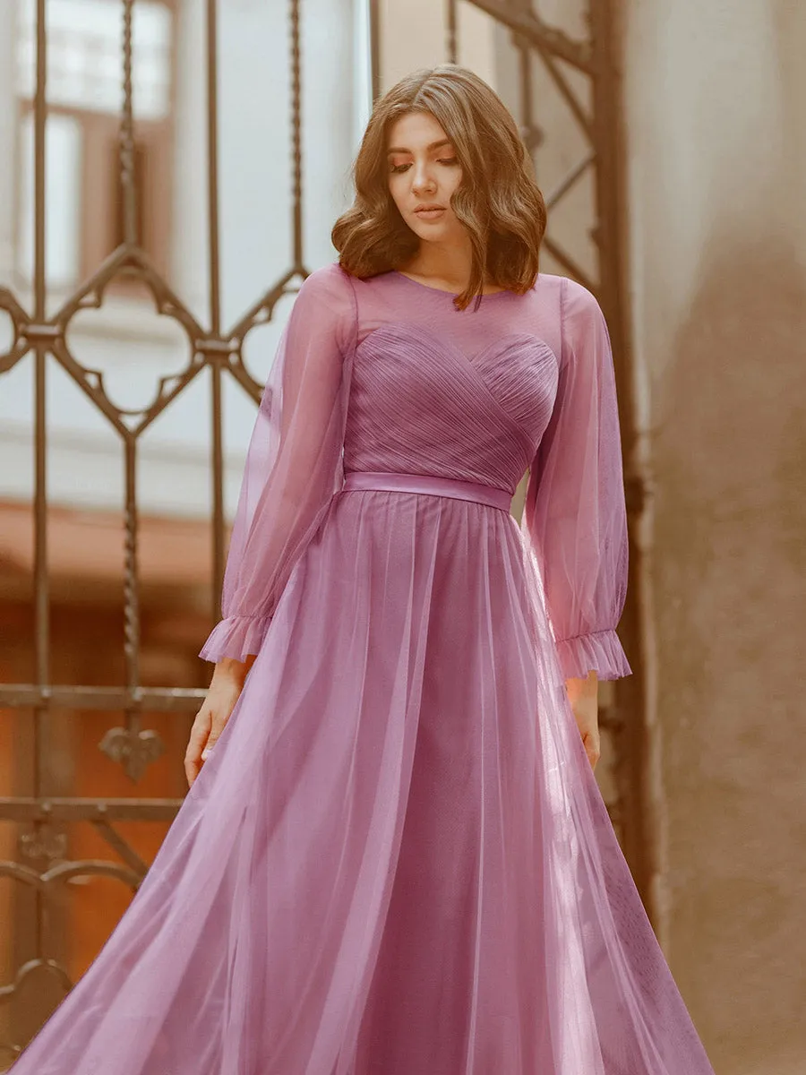 Tulle Bridesmaid Dress with Long Sleeve EZ07663