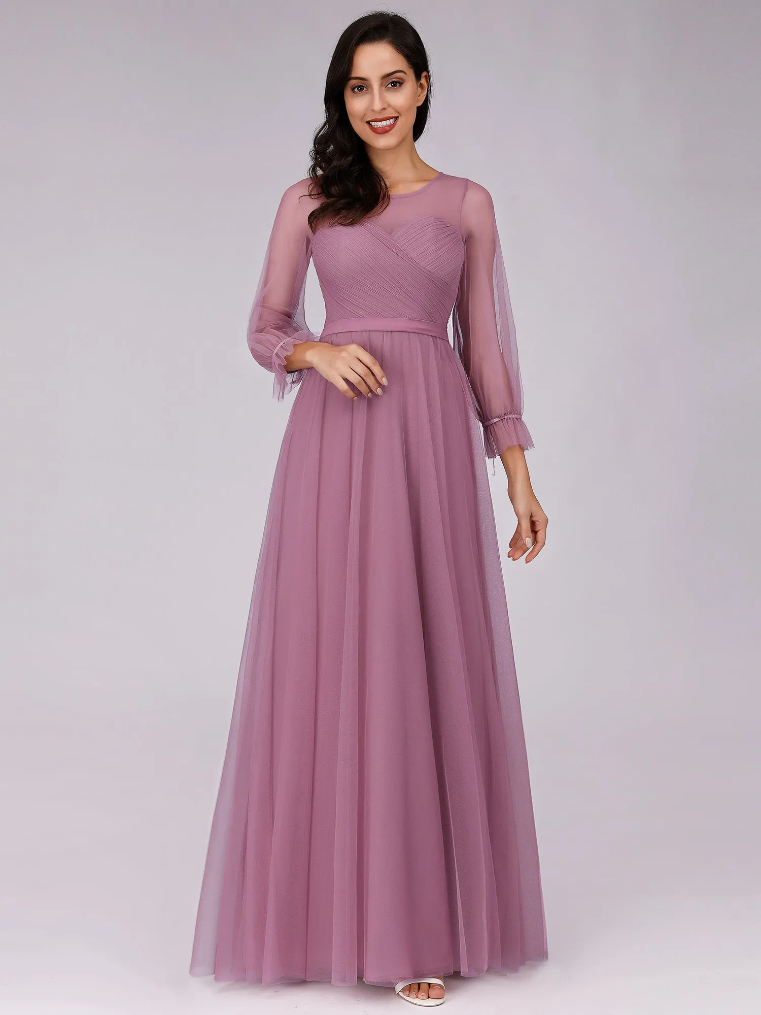 Tulle Bridesmaid Dress with Long Sleeve EZ07663
