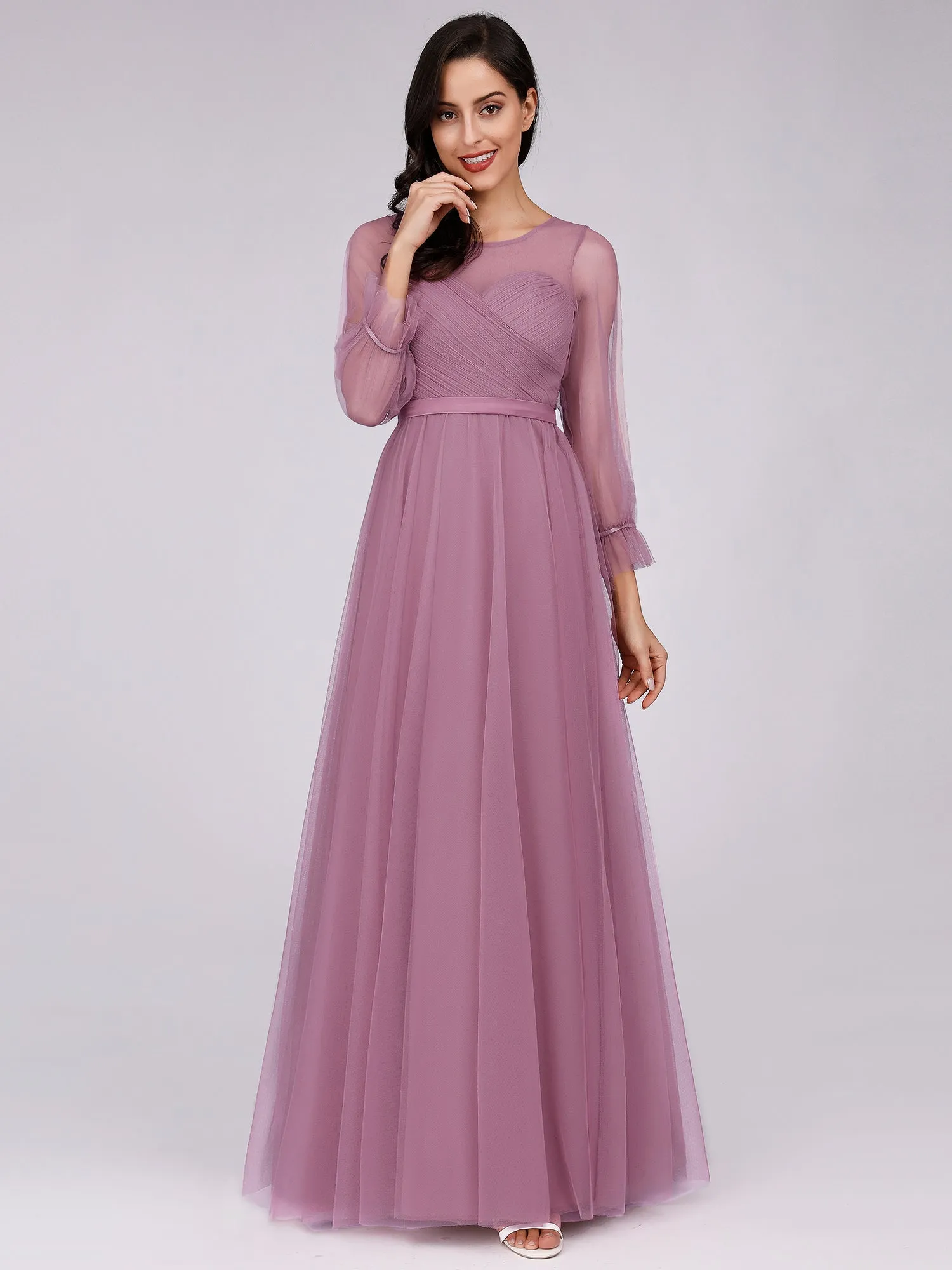 Tulle Bridesmaid Dress with Long Sleeve EZ07663