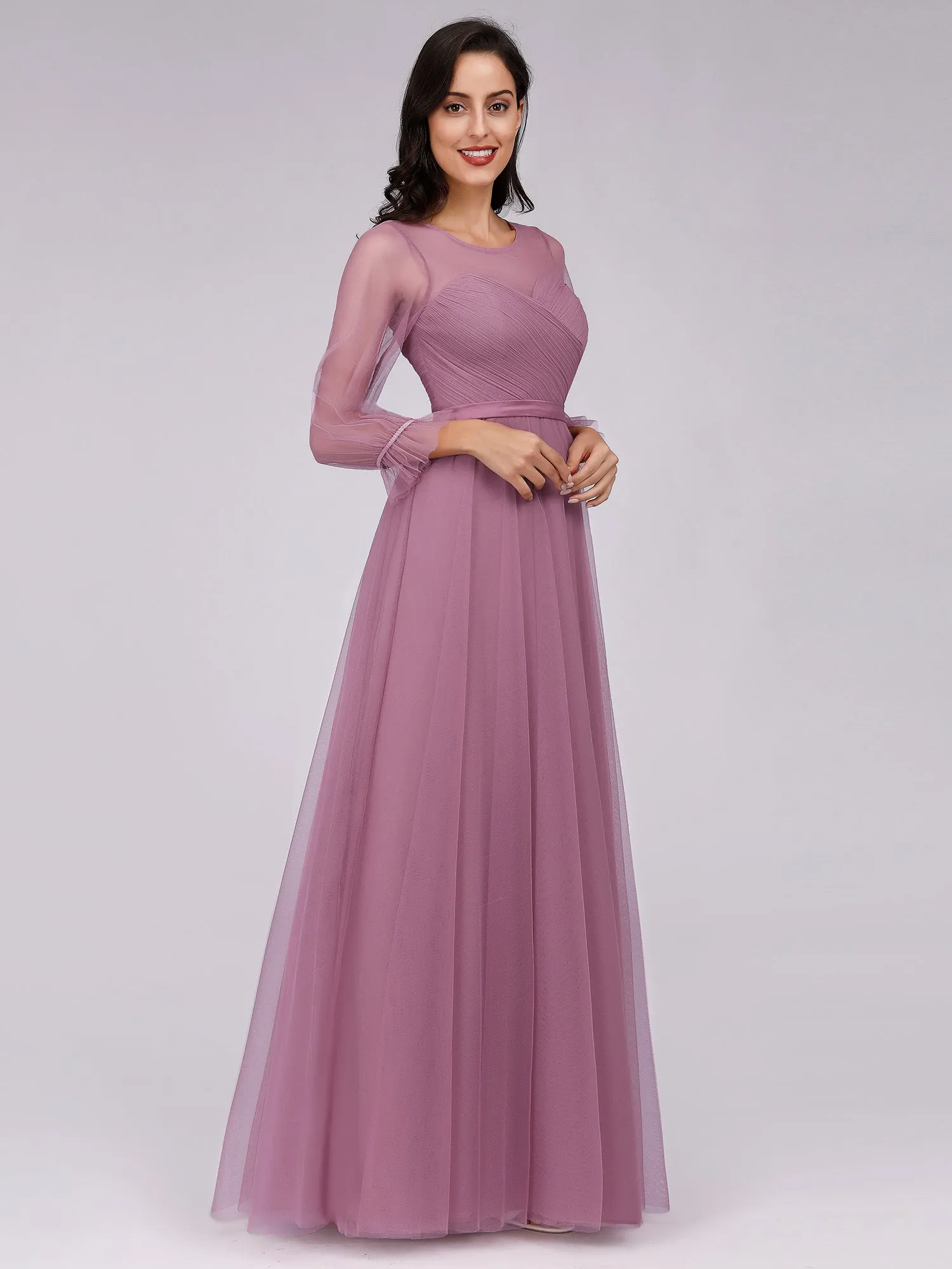 Tulle Bridesmaid Dress with Long Sleeve EZ07663