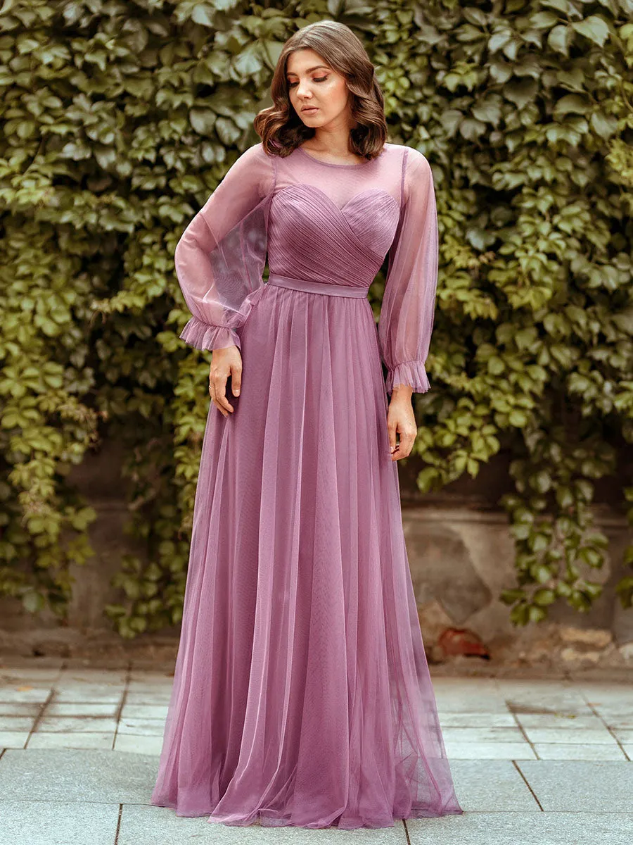Tulle Bridesmaid Dress with Long Sleeve EZ07663