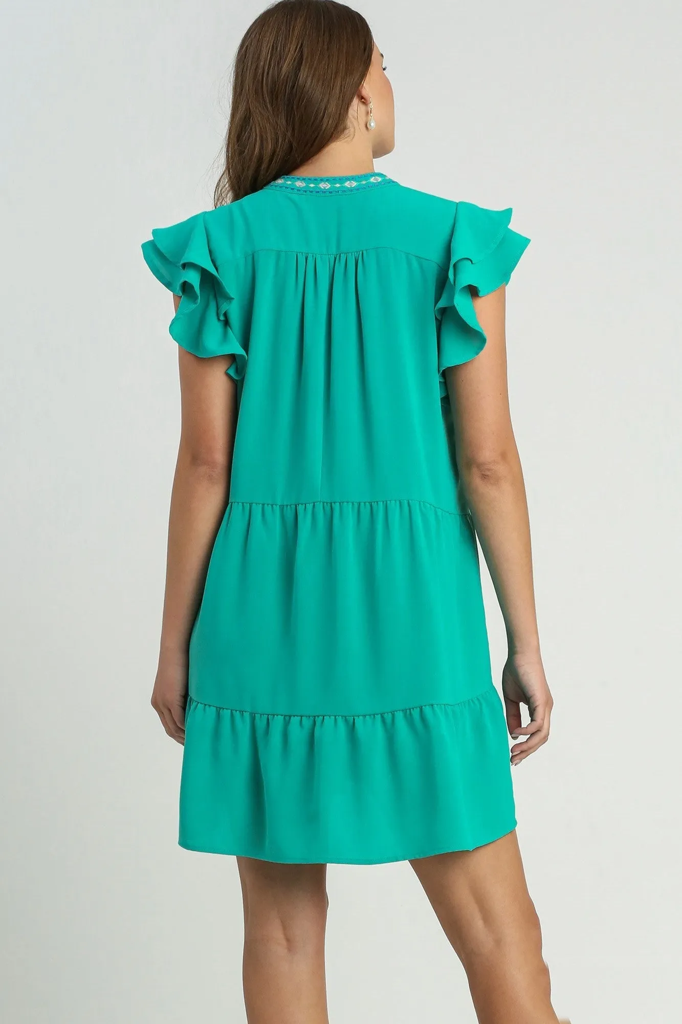 Umgee Embroidery Detailed Short A-Line Dress in Jade Green FINAL SALE