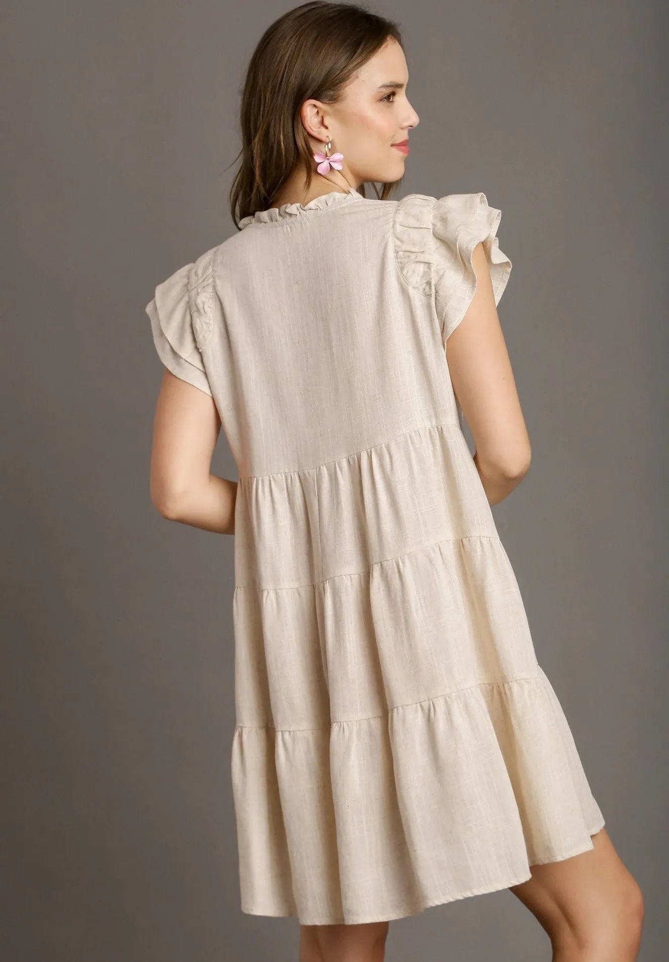Umgee Linen A-Line Dress in Oatmeal