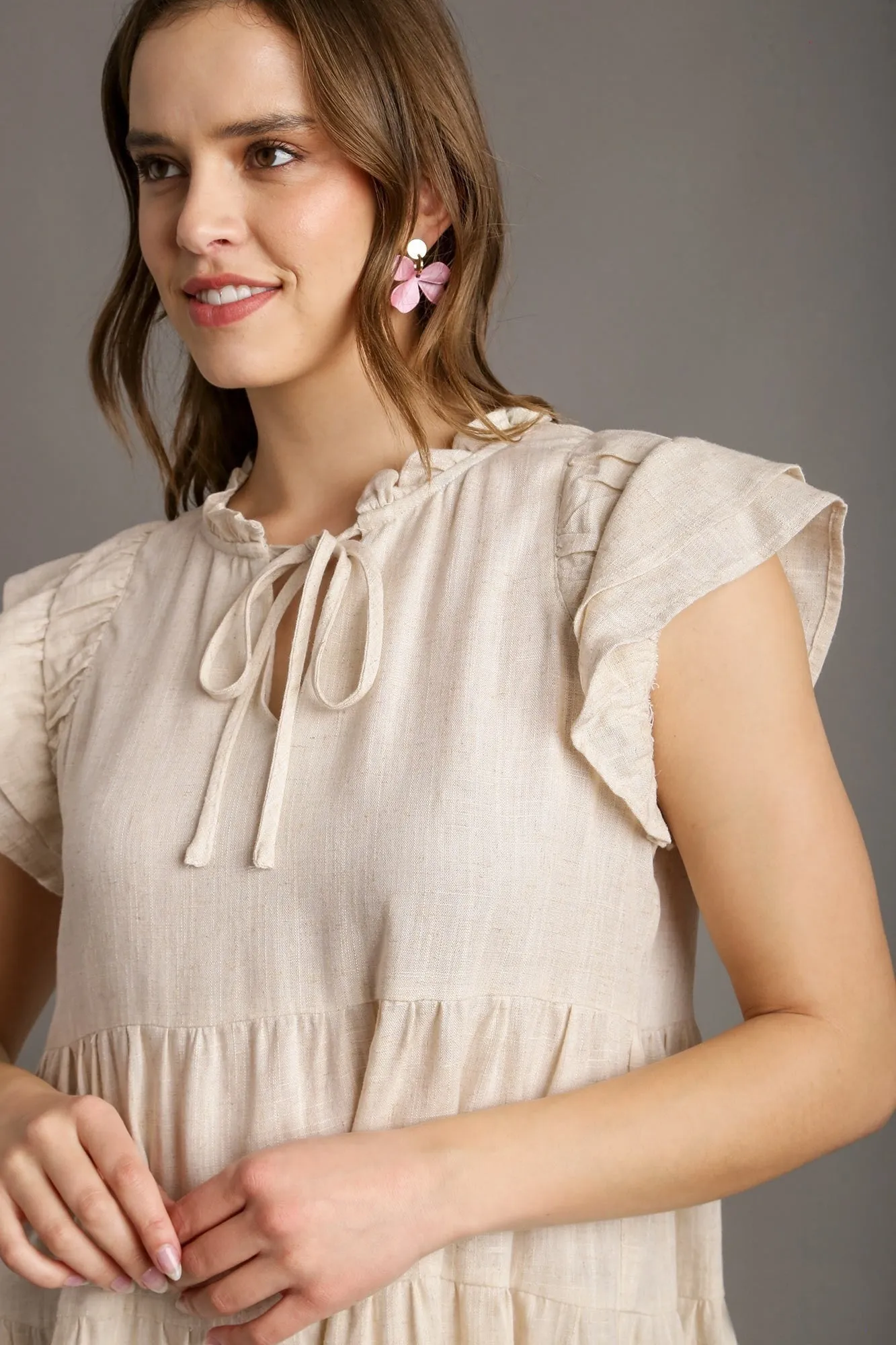 Umgee Linen A-Line Dress in Oatmeal