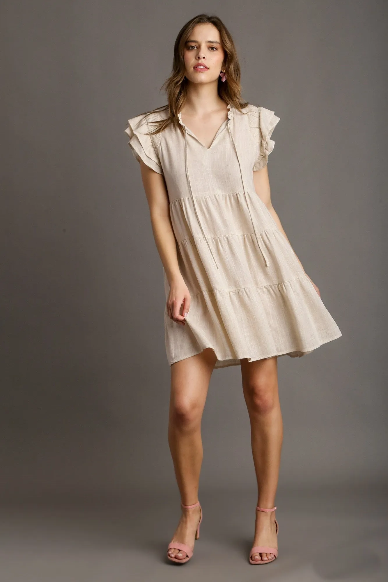 Umgee Linen A-Line Dress in Oatmeal