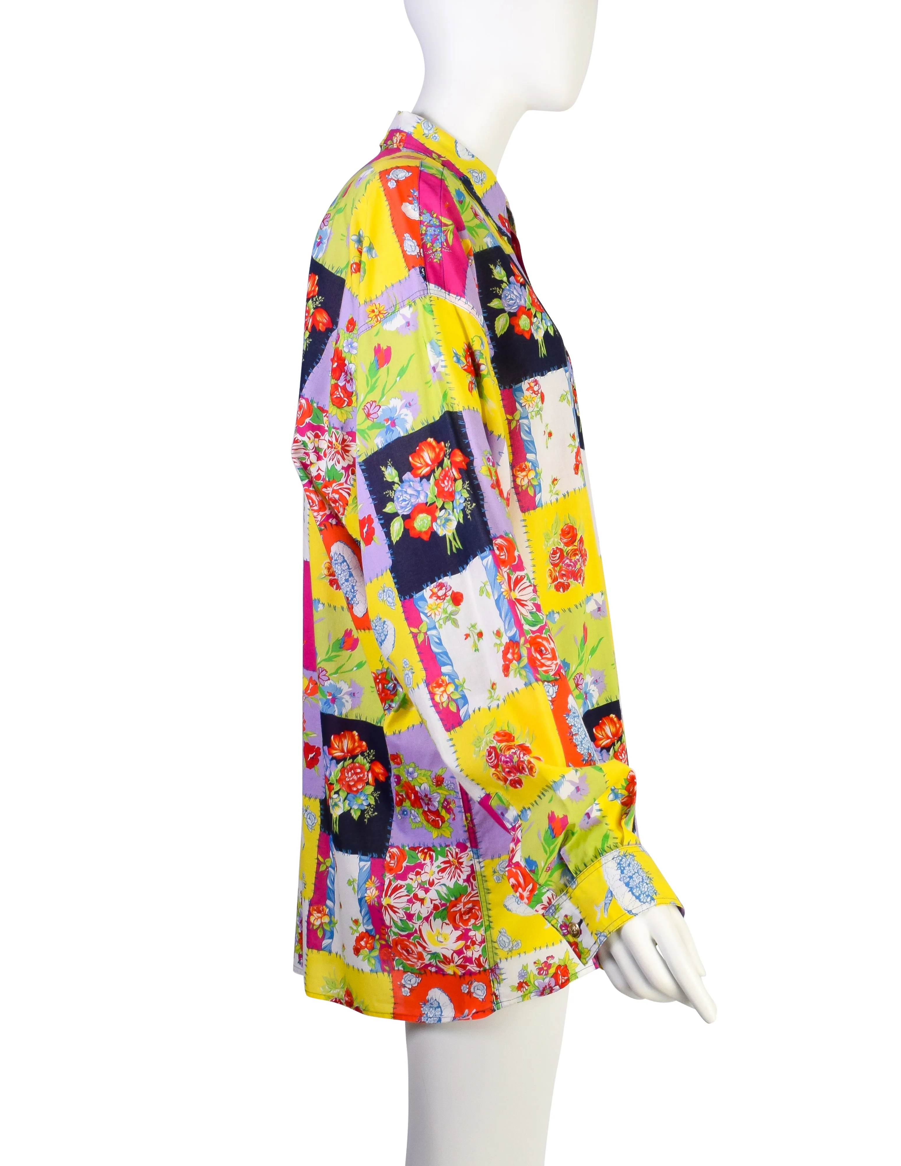 Versace Jeans Couture Vintage Men's Vibrant Patchwork Floral Print Cotton Button Up Shirt