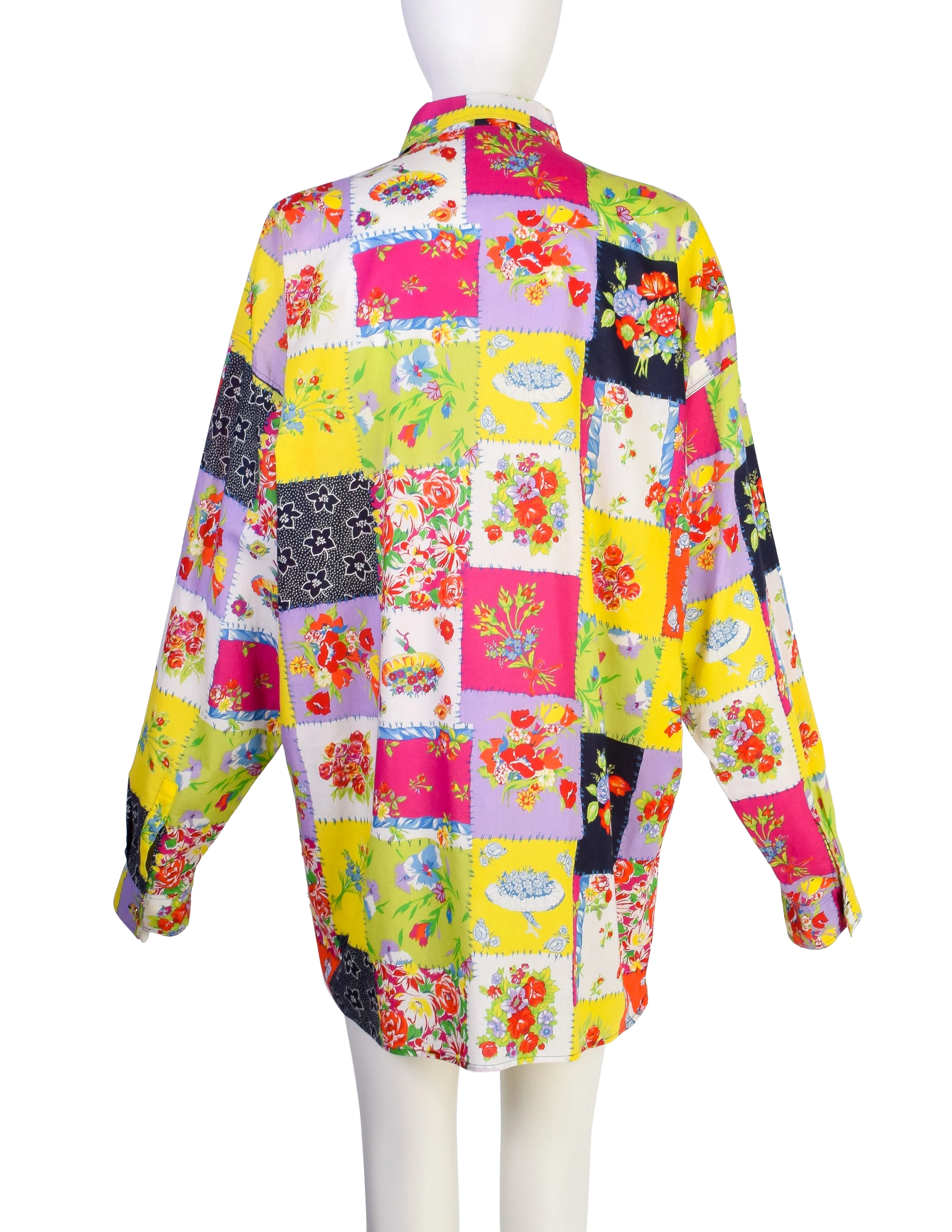 Versace Jeans Couture Vintage Men's Vibrant Patchwork Floral Print Cotton Button Up Shirt
