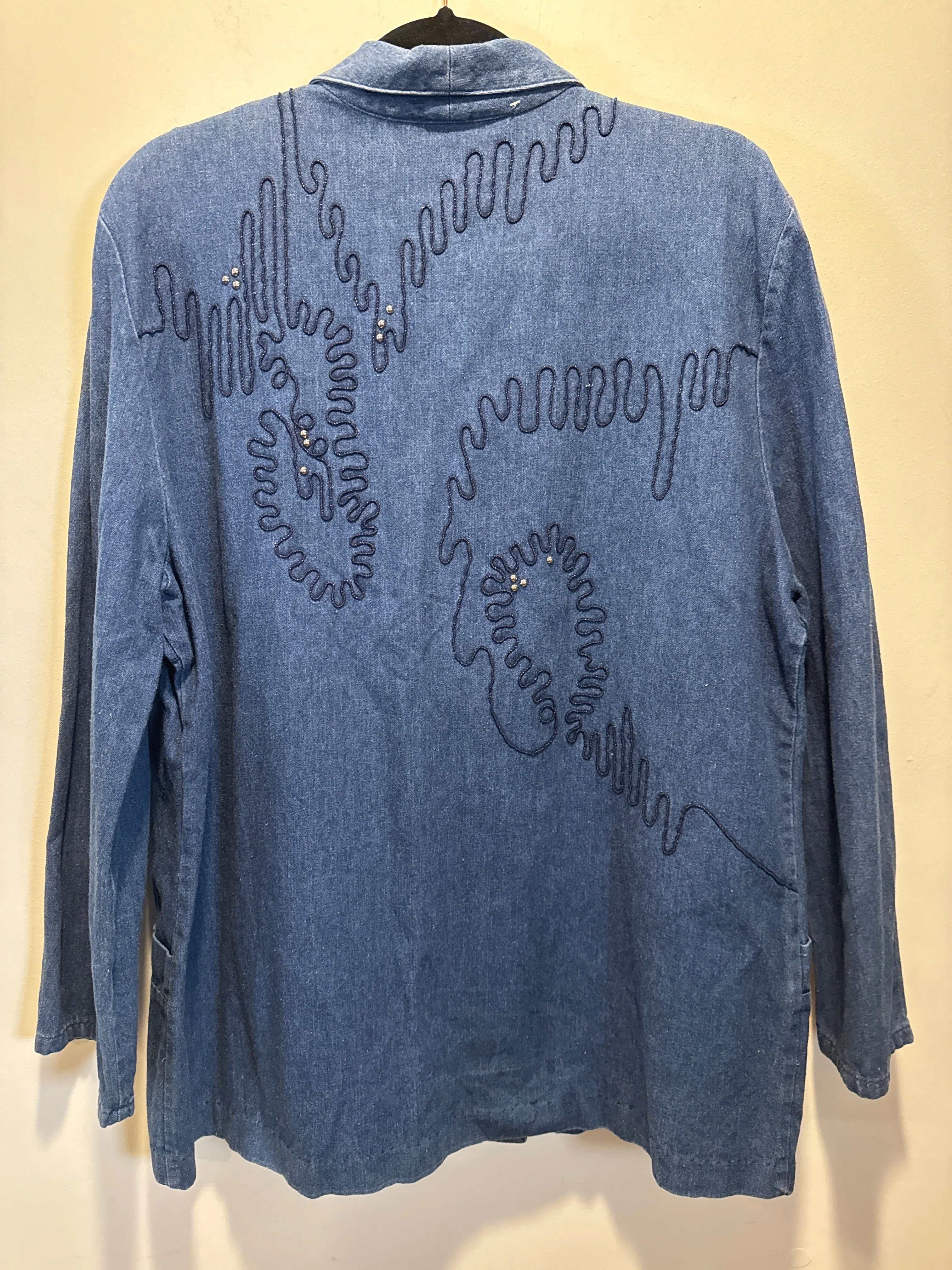 (WC014) Embroidered Double Breasted Denim Blazer
