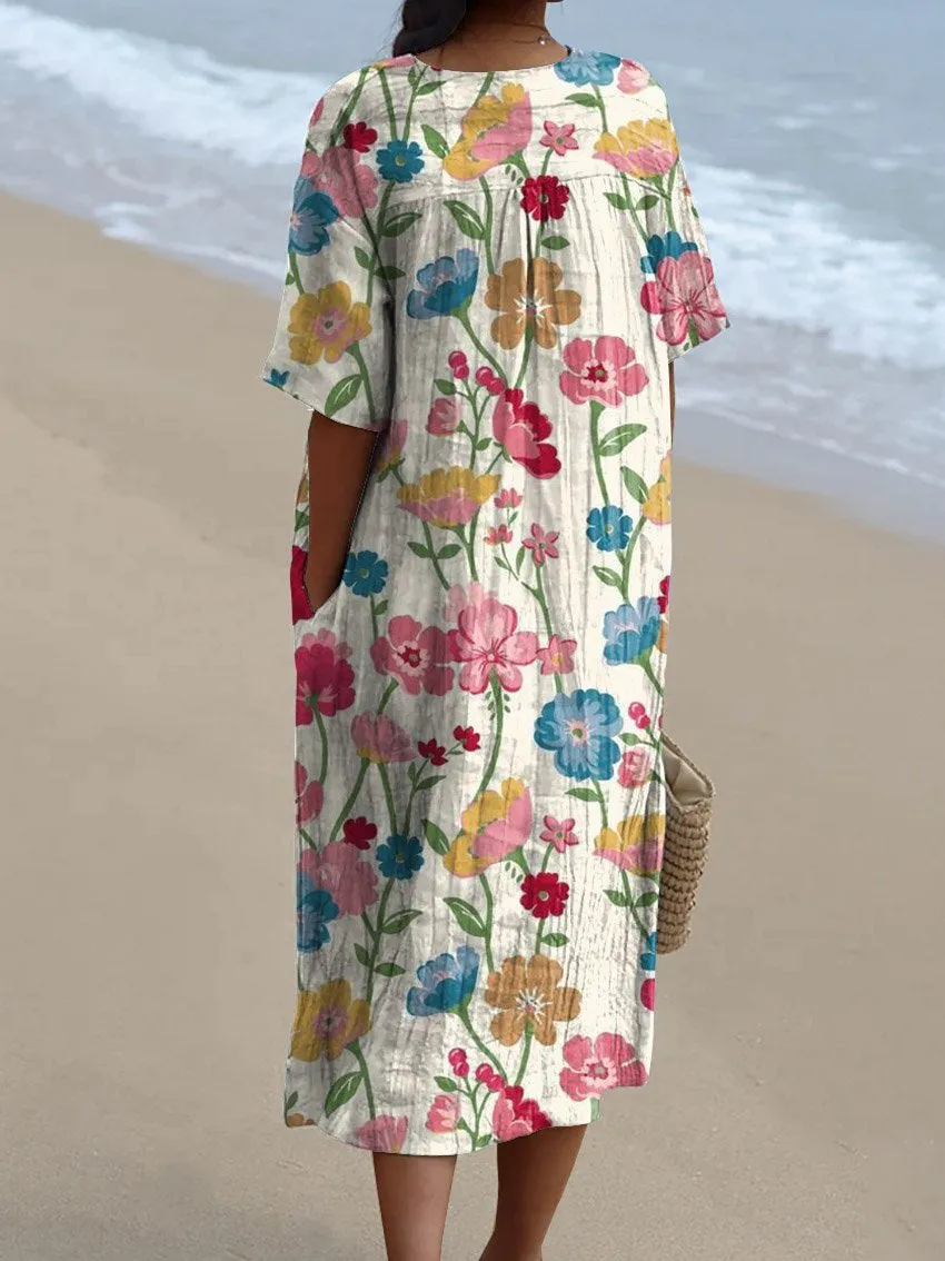 Women's Lovely Floral Art Print Casual Flowy Dress