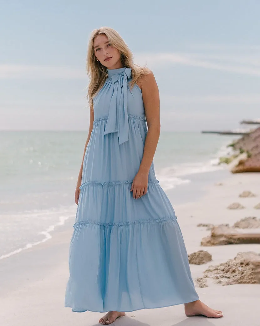ZESICA Halter Sleeveless Pleated Flowy Maxi Dress
